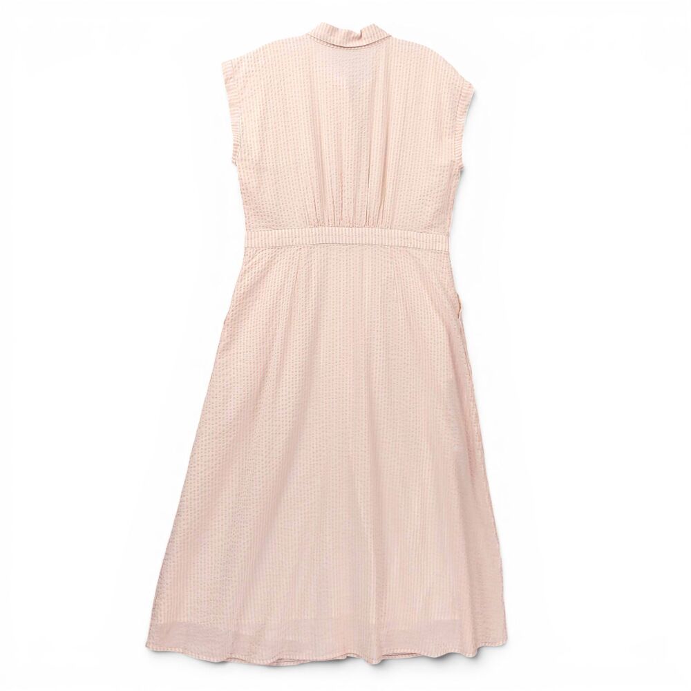 LOFT Pink White Seersucker Belted Midi Shirt Dress Size 10 - Picture 3 of 12